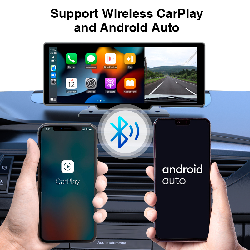 CamÃ©ra de tableau de bord de voiture sans fil, CarPlay, Android Auto, double camÃ©ra, conception DVR, carte Prada, enregistreur de conduite, Ã©cran 10 pouces n° 3