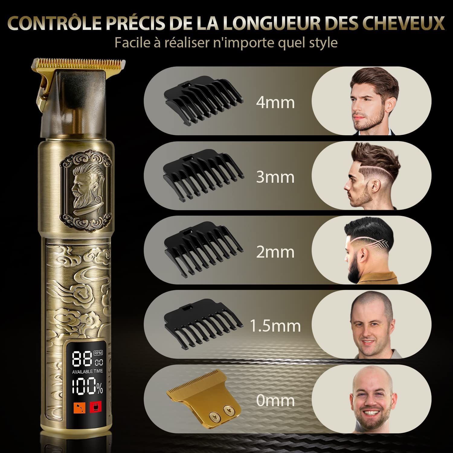 Tondeuse Ã  cheveux sans fil aste avec Ã©cran LCD, 1.6 pouces, siÃ¨ges professionnels n° 5