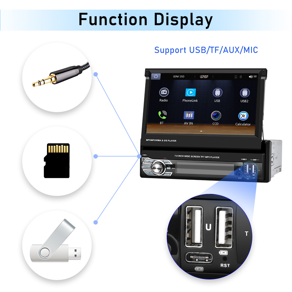 PodoNuremberg-Autoradio Carplay avec Ã©cran rÃ©tractable, lecteur de limitation universel, Android Auto, Volkswagen, Nissan, Hyundai, Kia, 1 Din, 7 n° 5