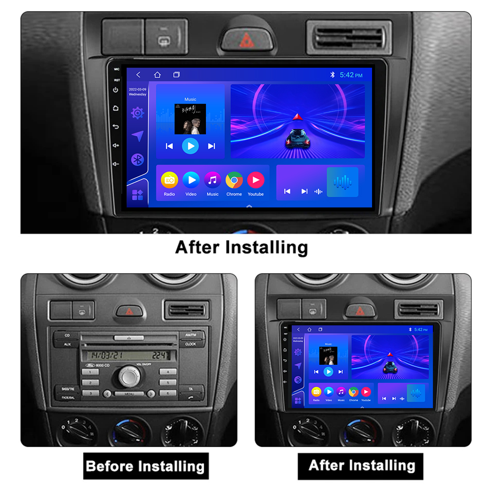 Autoradio Android 10.0, 2 Go/32 Go, Bluetooth, WiFi, navigation GPS, lecteur DVD, sans 2 DIN, pour voiture Ford Fi.C. Mk5 (2002-2008) n° 2