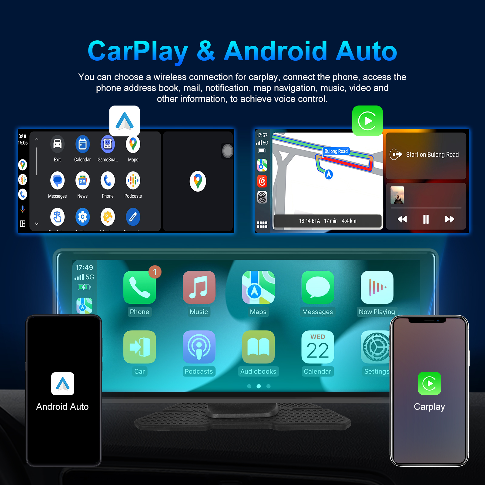 PodoNuremberg-CamÃ©ra de tableau de bord automatique pour Android 13, DVR de voiture, moniteur Carplay, ADAS, WiFi, navigation GPS, enregistreur de carte Prada, 4 + 64G, 10.26 pouces n° 2