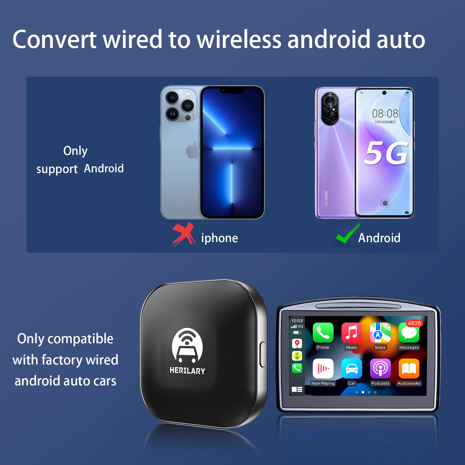 2023 Leranda C1-AA Sans Fil Android Auto Adaptateur Voiture Limitation Lecteur Filaire à Sans Fil pour Android Auto Bluetooth Auto allergique n° 4