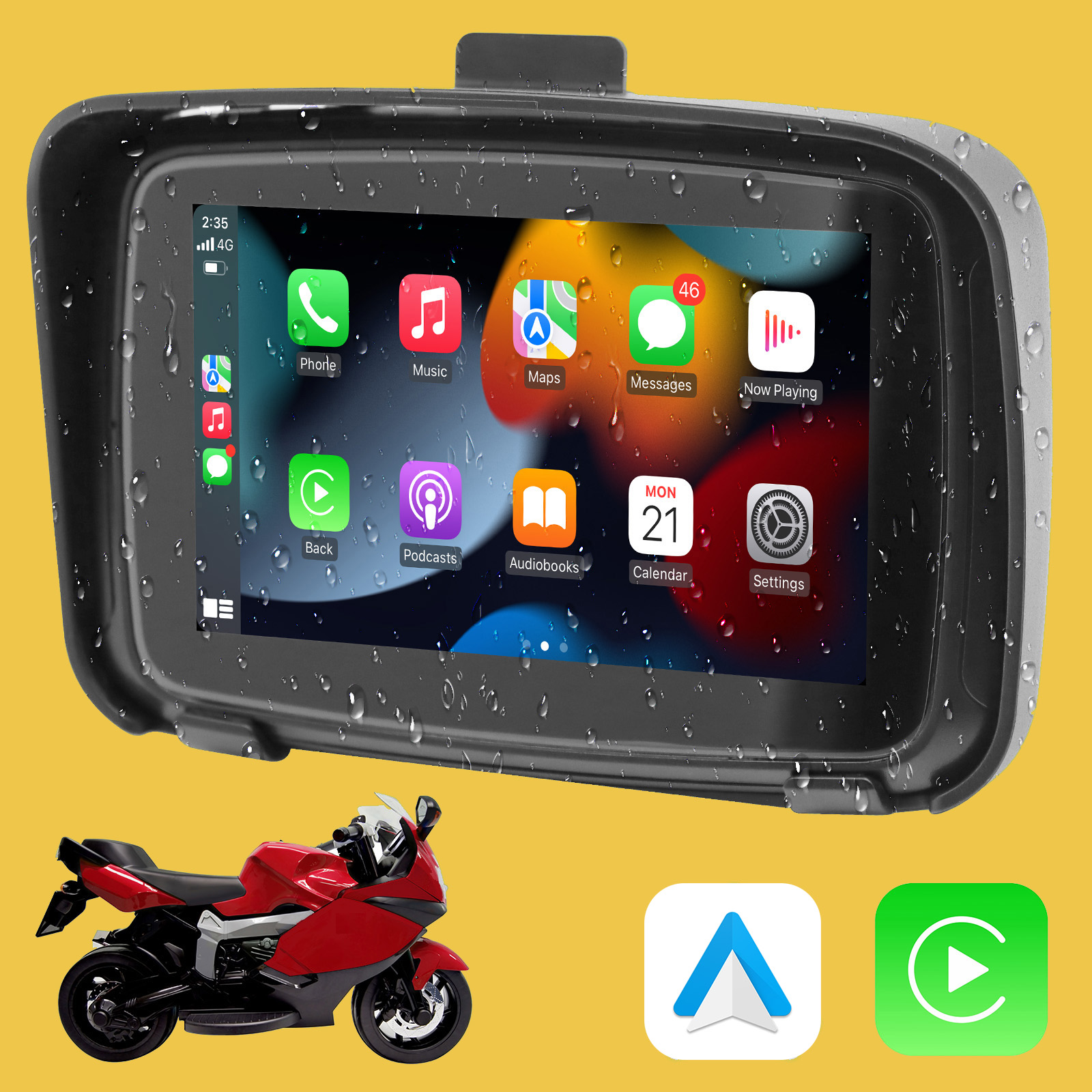 Ã‰cran Carplay Ã©tanche pour moto, navigation GPS portable, sans fil, Android Auto IPX7, Apple, 5 pouces n° 1