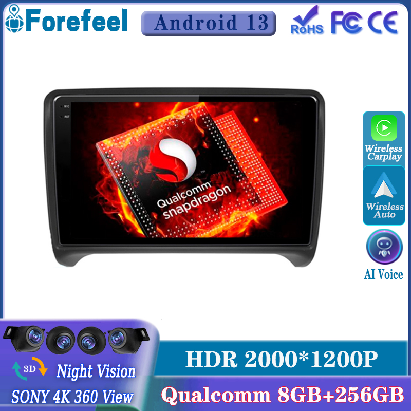 Autoradio Android 13 Qualcomm, Navigation GPS, Ã‰cran Tactile, Moniteur, VidÃ©o, Limitation, pour Voiture Audi TT MK2 8J (2006, 2007-2012) n° 1