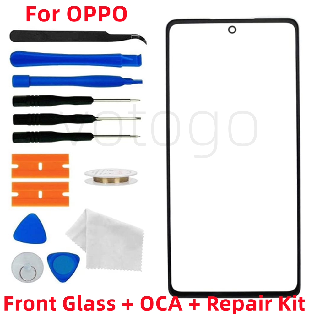 Ã‰cran en verre extÃ©rieur avant + OCA pour OPPO, Find X2, Bery X5, X6, Reno 3, 4, 5, 6, 7, 8 Pro Plus Lite, Ã©cran LCD, lentille tactile, kit de remplacement n° 1