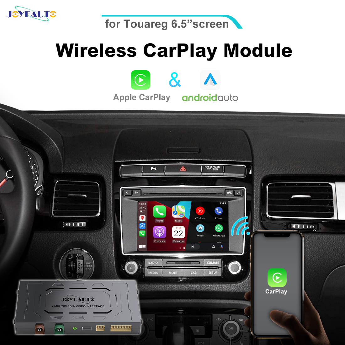 JoyeAuto-Adaptateur Apple CarPlay sans fil pour Volkswagen Touareg, interface de lecture de voiture, mise à niveau automatique Android, 6.5 , RCD550, 2010-2017 n° 1