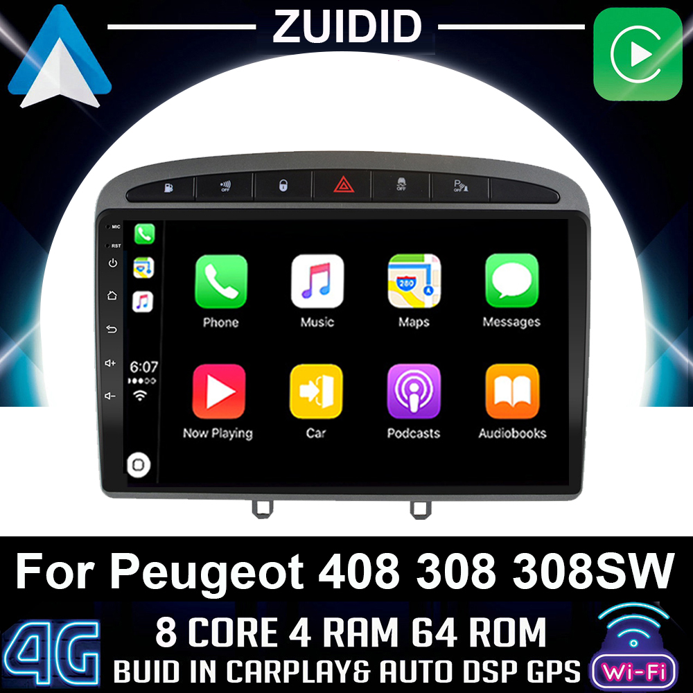 Autoradio Android 10, 4 Go/64 Go, GPS, RDS, DSP, 2DIN, lecteur multimÃ©dia, sans DVD, pour voiture KIT 408, 308SW, 308 n° 1