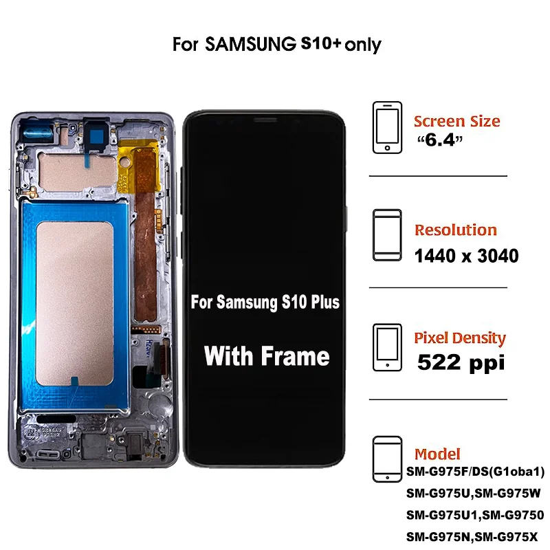 Ã‰cran tactile LCD TFT de remplacement avec chÃ¢ssis, pour Samsung Galaxy S10 Plus S10 + n° 3