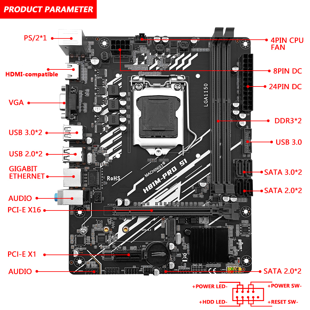 MACHINIST H81 Carte mÃ¨re LGA 1150 NGFF M.2 Slot Support i3 i5 i7/Xeon E3 V3 Processeur DDR3 RAM H81M-PRO l's Carte mÃ¨re n° 6