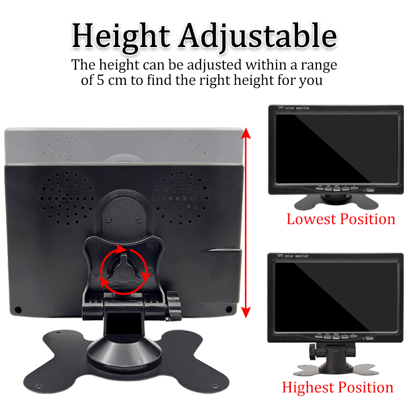 Hippcron-Ã‰cran de moniteur de voiture avec camÃ©ra de recul, systÃ¨me de stationnement LCD TFT, affichage numÃ©rique HD, entrÃ©e vidÃ©o bidirectionnelle, 7 pouces, 9V-36V n° 5