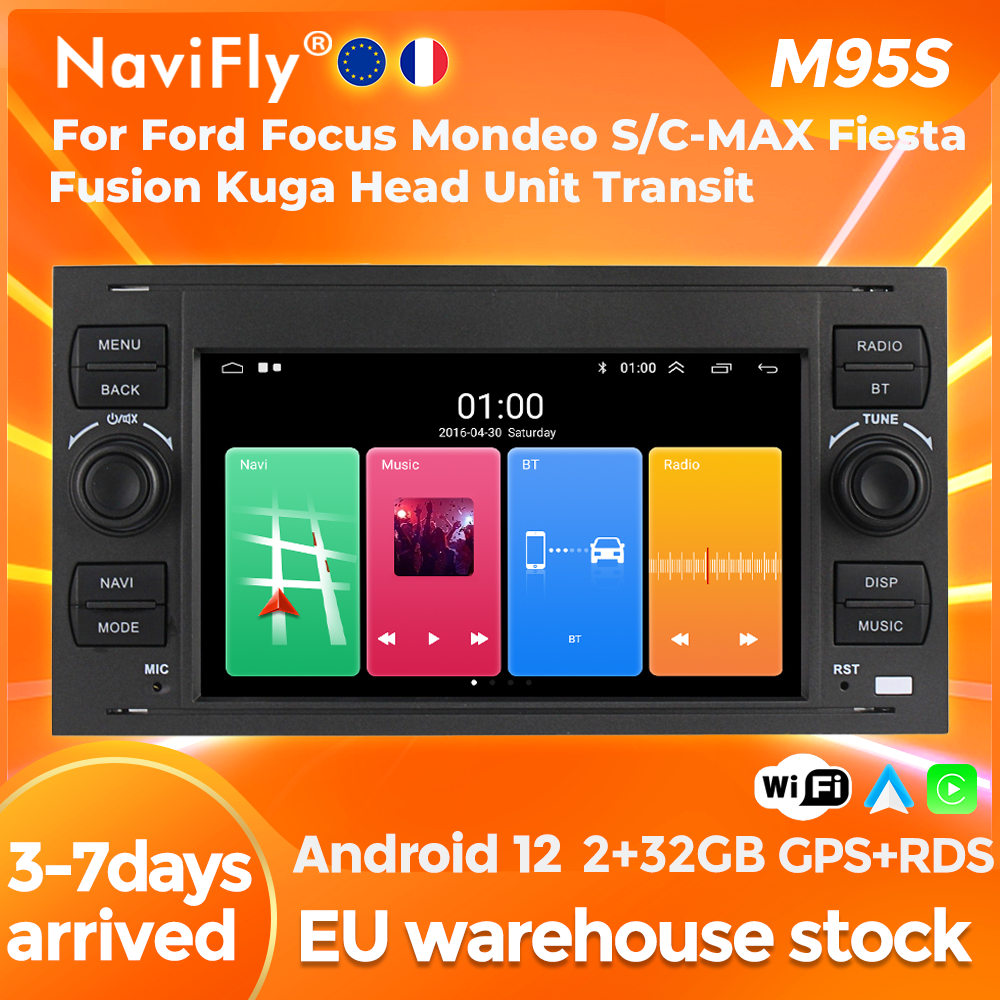 NaviFly 7 pouces Android12 lecteur de limitation de voiture pour Ford Focus Mondeo S/C-MAX Fi.C. ktKuga unitÃ© principale Carplay Navigation 2Din n° 1