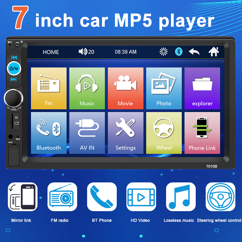 Autoradio avec Ã‰cran Tactile et Lecteur de Limitation, MP5, Bluetooth, USB, TF, FM, CamÃ©ra, 2 Din, 7 Pouces HD n° 1