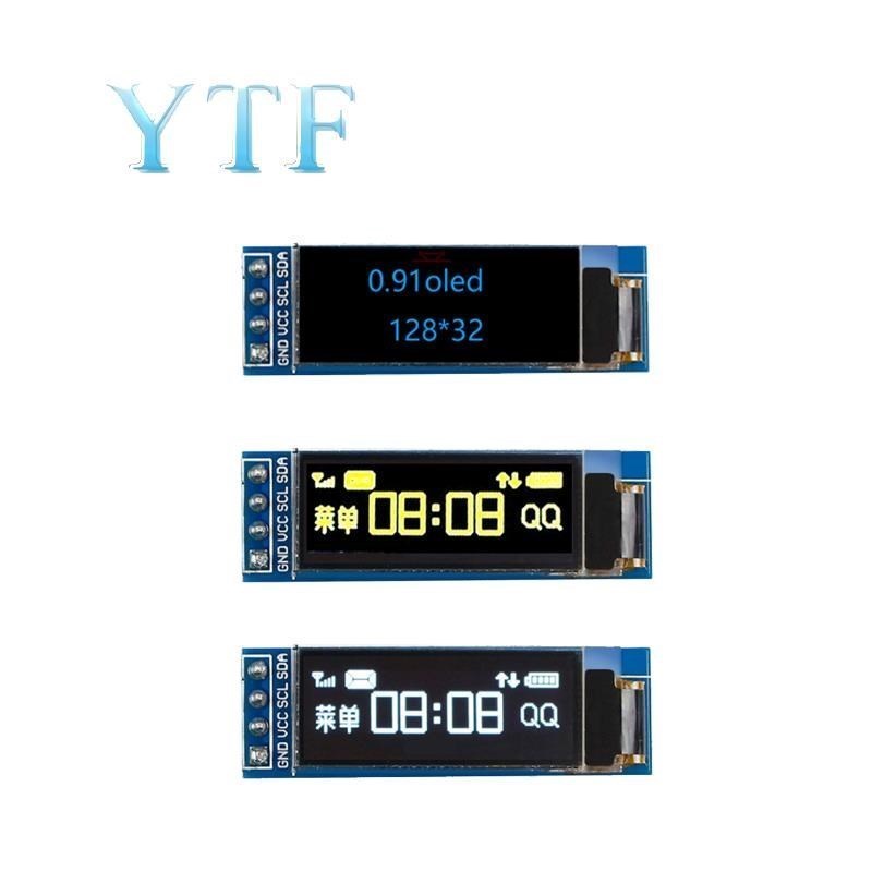 Ã‰cran LCD OLED blanc et bleu, technologie d'affichage, 0.91 pouces, 128x32, 128, 32, I2C, interface IIC, sÃ©rie, 0.91, 12832 SSD1306 n° 1