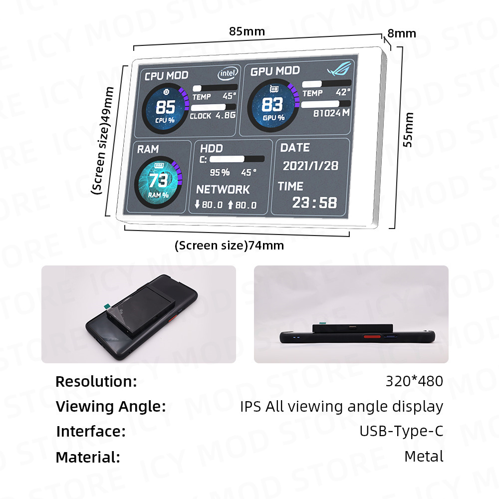 Moniteur LCD avec coque en mÃ©tal, Ã©cran secondaire PC, 3.5 , 320x480, mini IPS, PC de jeu, bricolage, dÃ©tecteur de donnÃ©es de tempÃ©rature, tela monitorTrio n° 2