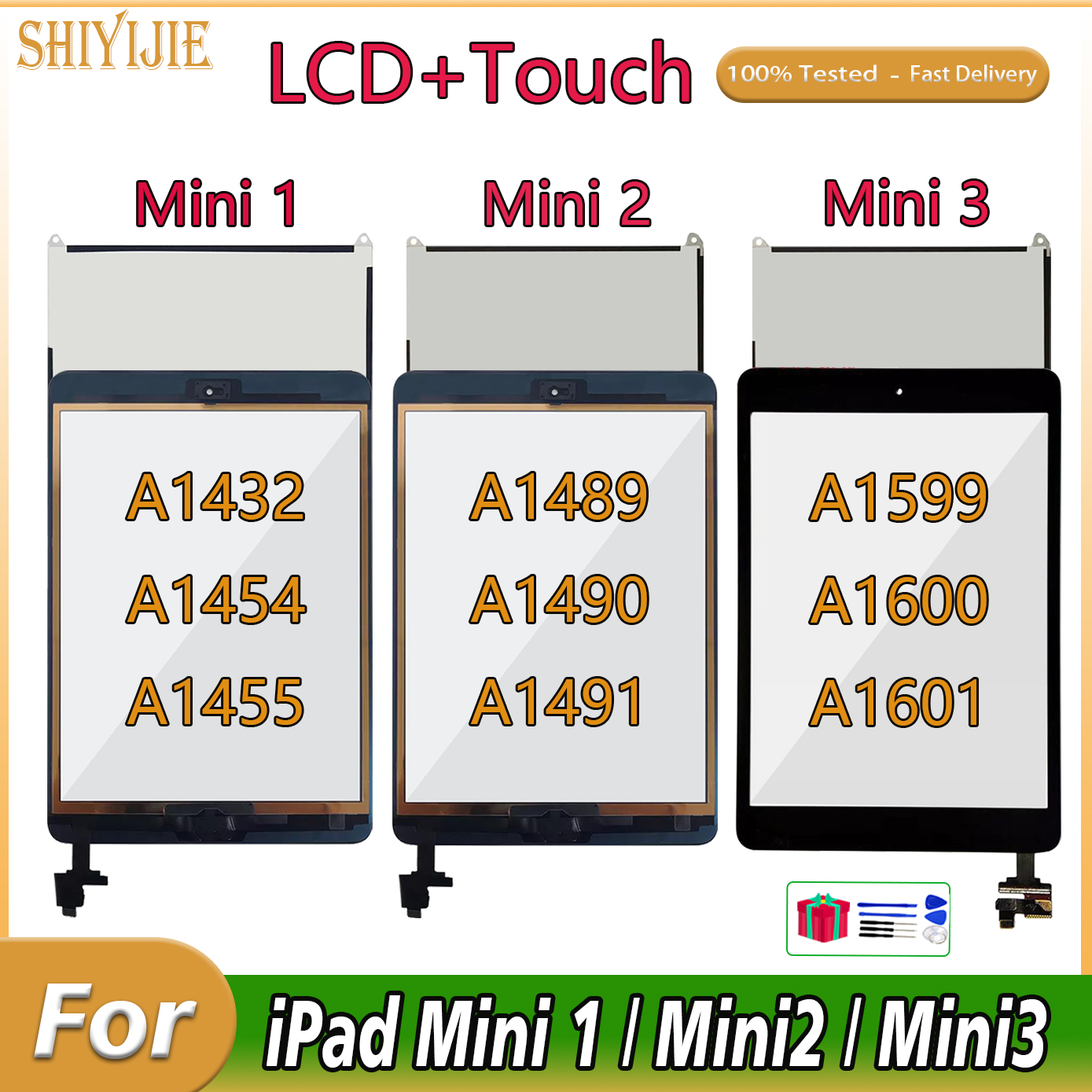 Ã‰cran tactile LCD pour Apple iPad, testÃ©, modÃ¨les Mini1, Mini2, Mini3, A1432, A1454, A1455, A1489, A1490, A1491, A1600, A1601, Mini 1, 2, 3 n° 1