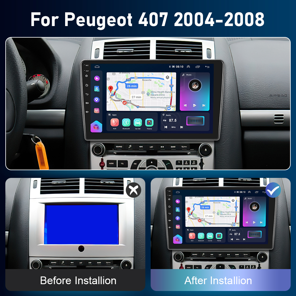 PodoNuremberg-Autoradio Android avec GPS et RÃ©cepteur StÃ©rÃ©o, Lecteur de Limitation, UnitÃ© Principale, DSP, CarPlay, 4G, 2Din, KIT 407, 2004-2008 n° 2