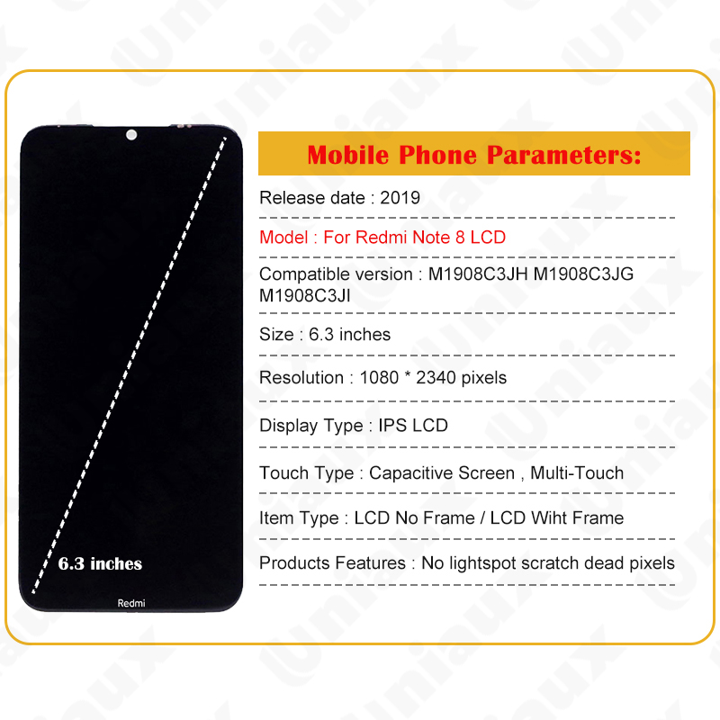 Ã‰cran tactile LCD de remplacement, 6.3 pouces, pour Xiaomi Redmi Note 8, Original n° 6