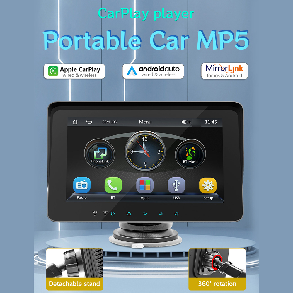 Lecteur multimÃ©dia MP5 de voiture pour Carplay Android Auto, radio FM stÃ©rÃ©o BT, aide Ã  la marche arriÃ¨re, tÃ©lÃ©commande au volant, 7 pouces n° 2