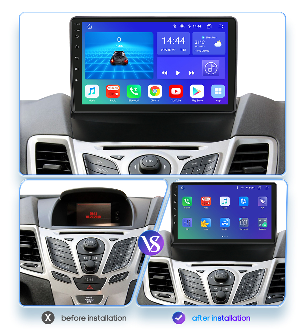 Autoradio Android 8 Core 7862, Navigation GPS, RDS, Carplay, StÃ©rÃ©o, 2Din, UnitÃ© de Sauna, Lecteur pour Ford Fi.C. 2009 -2017 n° 2