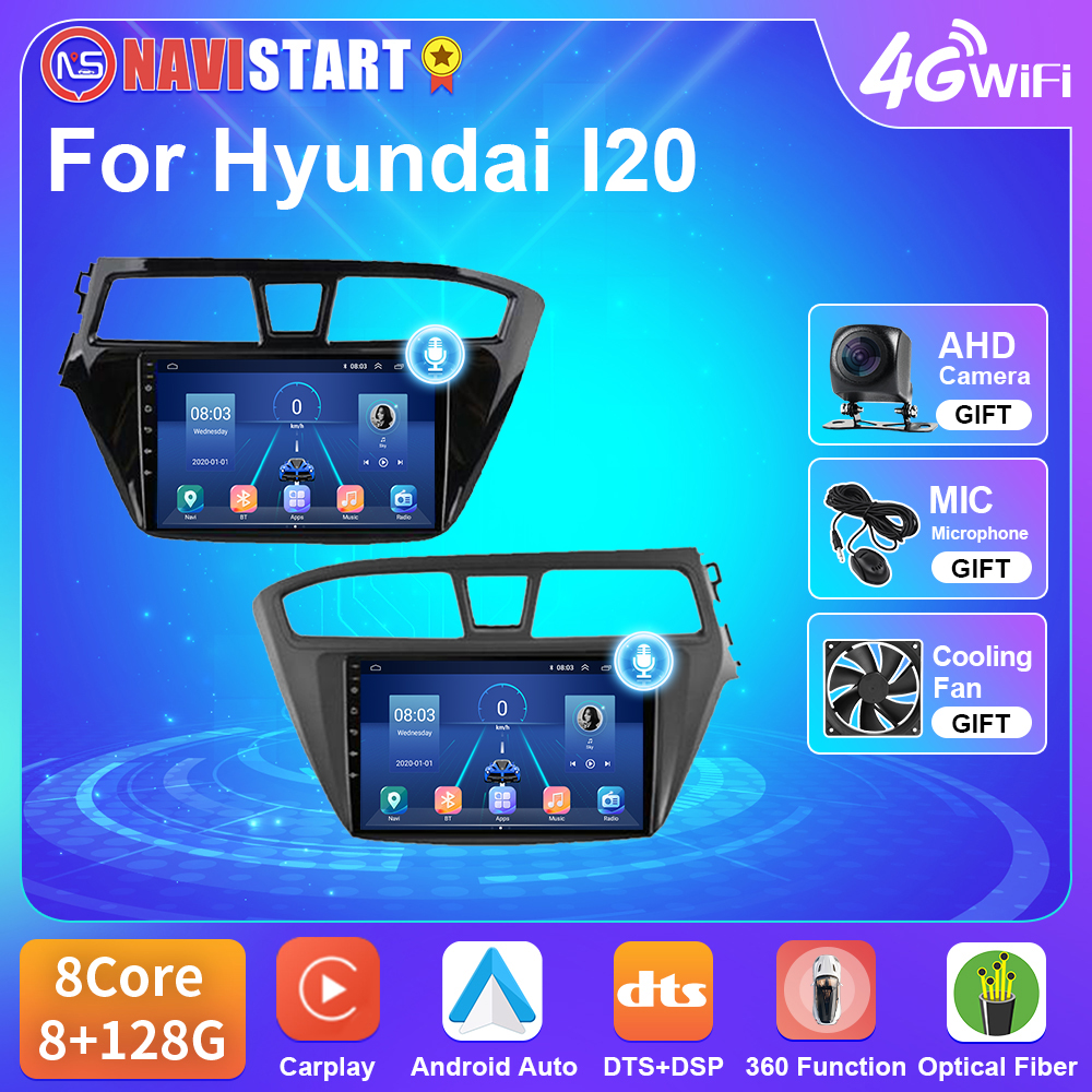 NAVISTART-Autoradio pour Hyundai I20 2015-2018, Navigation GPS, StÃ©rÃ©o, 4G, WiFi, Carplay, Android Auto, UnitÃ© principale, Pas de lecteur DVD, T5 n° 1