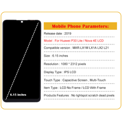 6.15 d'origine Pour Huawei P30 Lite ÉCRAN LCD 10 Écran Tactile Pour Nova 4e MAR-LX1M LX1A LX2 L21MEA LX3A Remplacement D'écran D'AFFICHAGE À CRISTAUX LIQUIDES small picture n° 6