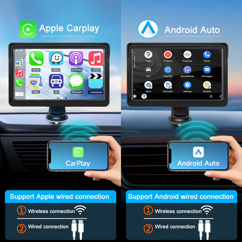 Lecteur vidÃ©o sans fil universel pour voiture, 5 autoradio, Apple CarPlay, Android Auto, Ã©cran tactile, adaptÃ© pour BMW, VW, KIA, 7 pouces n° 4