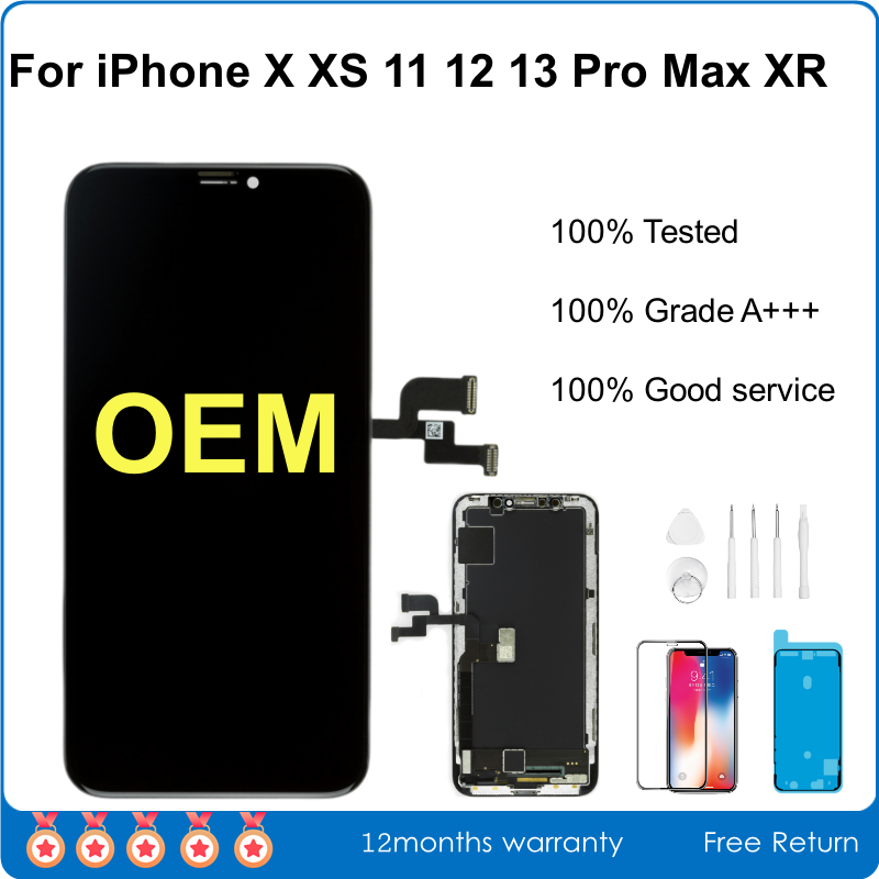 Ã‰cran tactile LCD de remplacement pour iPhone, A +++, OEM, True Tone, X, Poly XS Max, 11, 12, 13 Pro n° 1