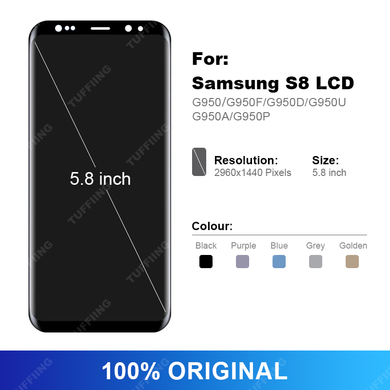 Ã‰cran tactile LCD de remplacement avec chÃ¢ssis, 100% original, noir, pour Samsung Galaxy S8 G950F G950ineau G950U n° 4