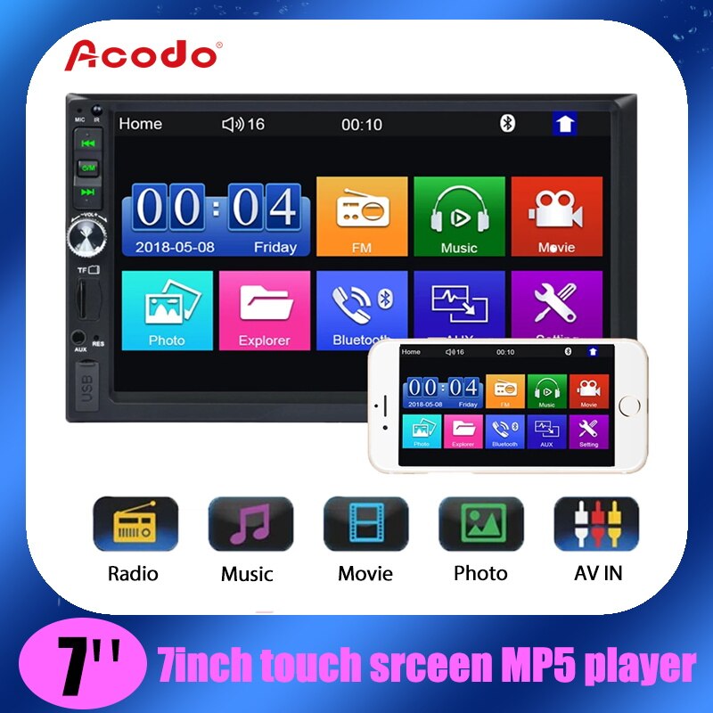 Acodo 7 pouces 2din autoradio 7012B Autoradio lecteur multimÃ©dia Ã©cran tactile Bluetooth MP5 USB TF FM Auto Audio voiture stÃ©rÃ©o n° 1