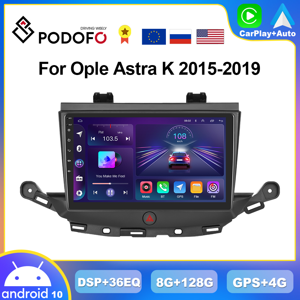 Podofo – Autoradio Android CarPlay, 8 go/128 go, GPS, DSP, lecteur multimédia, 2din, unité centrale, stéréo, 4G, pour voiture Opel Astra K (2015 – 2019) n° 1