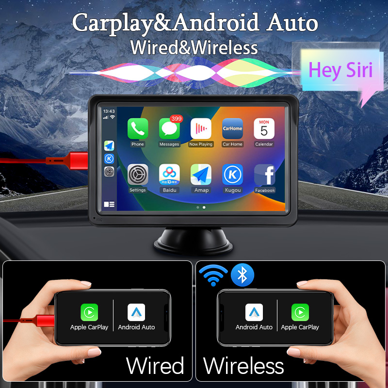 Hippcron-Lecteur vidÃ©o de voiture Android Auto, CarPlay, Limitation de l'autoradio, Ã‰cran tactile portable, USB, AUX, CamÃ©ra de recul, 7 n° 2