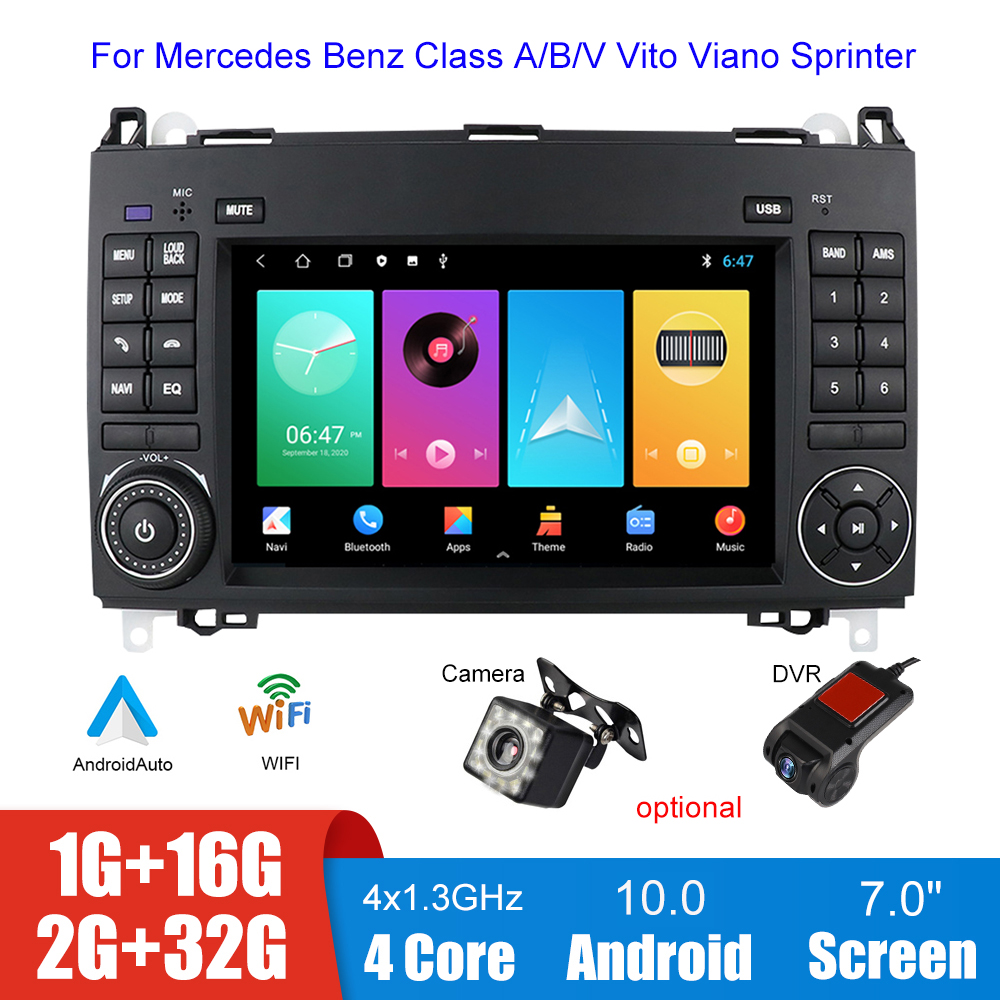 Autoradio Android pour Mercedes Benz Vito Sprinter Classe A B V B200 Wrationnal A200 W245 W639 VW, lecteur MP5, audio de voiture, Ã©cran 7 , 12V n° 1