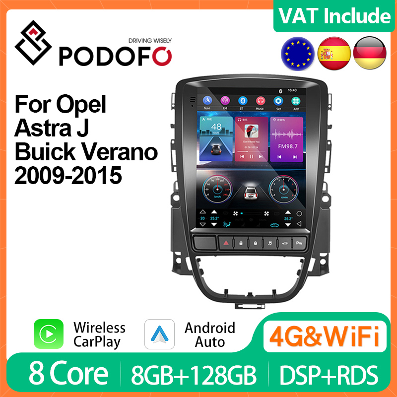 Podofo – autoradio Android CarPlay 4G, lecteur multimédia, 2din, unité principale HiFi RDS, pour voiture Opel Astra J, Vauxhall, Buick Verano (2009 – 2015) n° 1