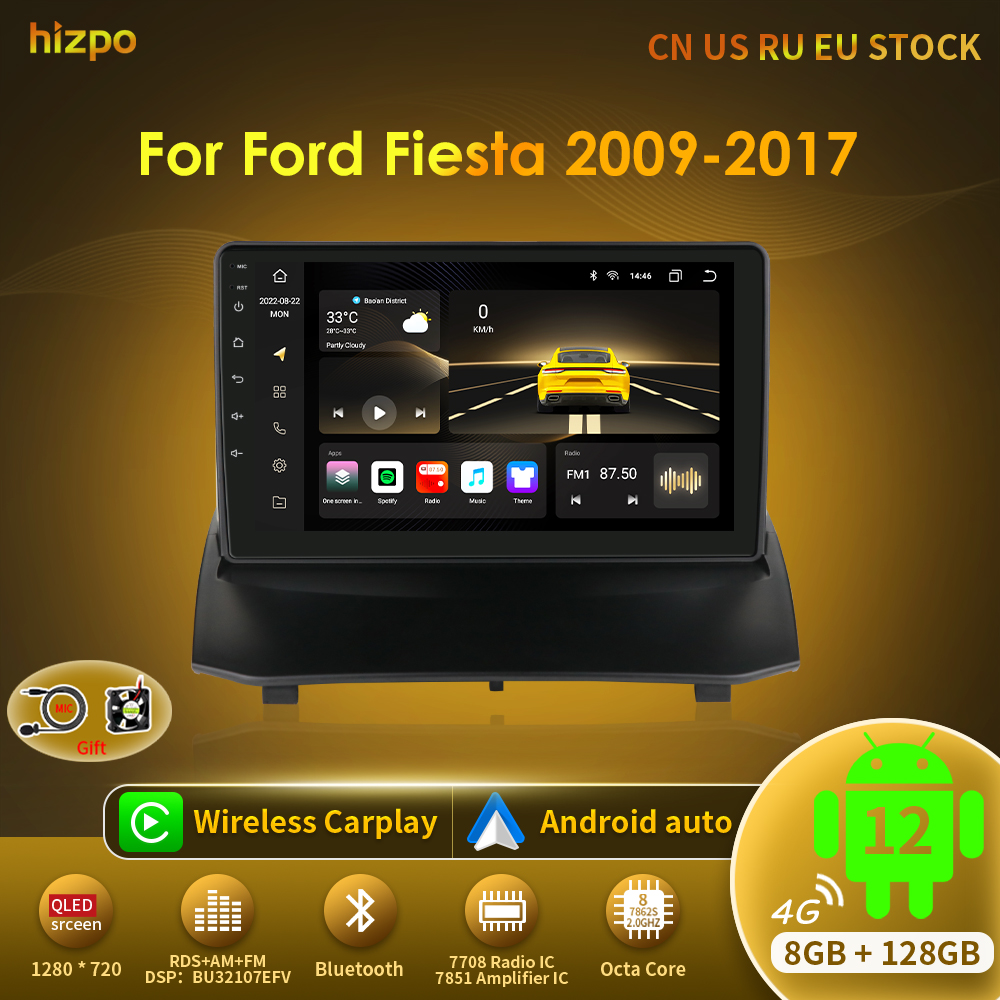 Hizpo-Autoradio Android 12 pour Ford Fi.C. 2009-2017, lecteur vidÃ©o, navigation GPS, 4G + WIFI, Carplay, unitÃ© principale 7862, 2 Din n° 1