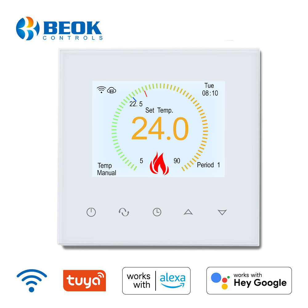 Beok-Thermostat WiFi intelligent Tuya, Ã©cran tactile pour document LCD blanc, chauffage Ã©lectrique au sol chaud, microphone, Alexa, Google Assistant n° 1