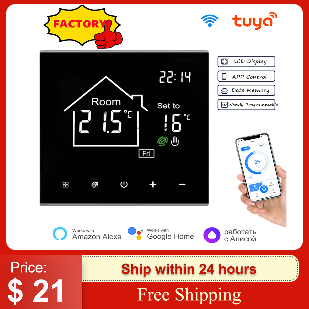 Tuya-Thermostat Intelligent avec Ã‰cran Tactile LCD, pour Chauffage Ã‰lectrique au Sol, Eau/Gaz, Microphone, TÃ©lÃ©commande de TempÃ©rature n° 1