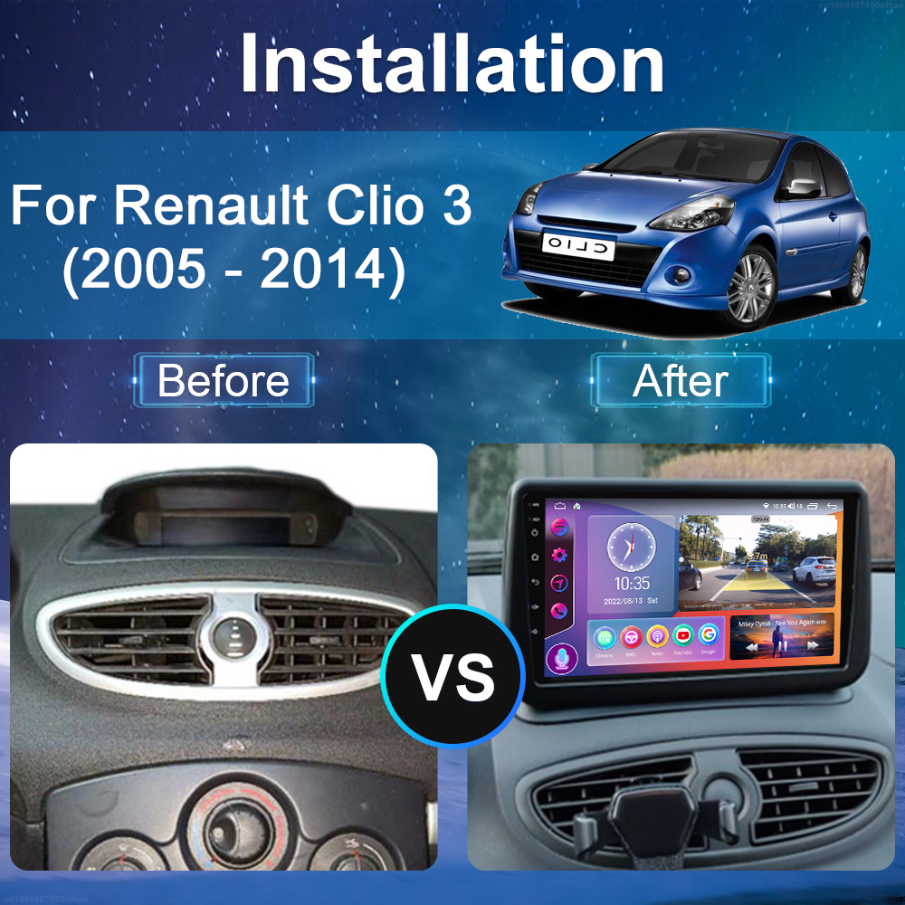 Autoradio Android, Carplay, Navigation GPS, QLED, Ã©cran tactile, stÃ©rÃ©o, lecteur multimÃ©dia vidÃ©o, pour voiture Renault Clio 3 (2005 2006 2007 2008 2009 2010 2011 2012 2013 2014) n° 2