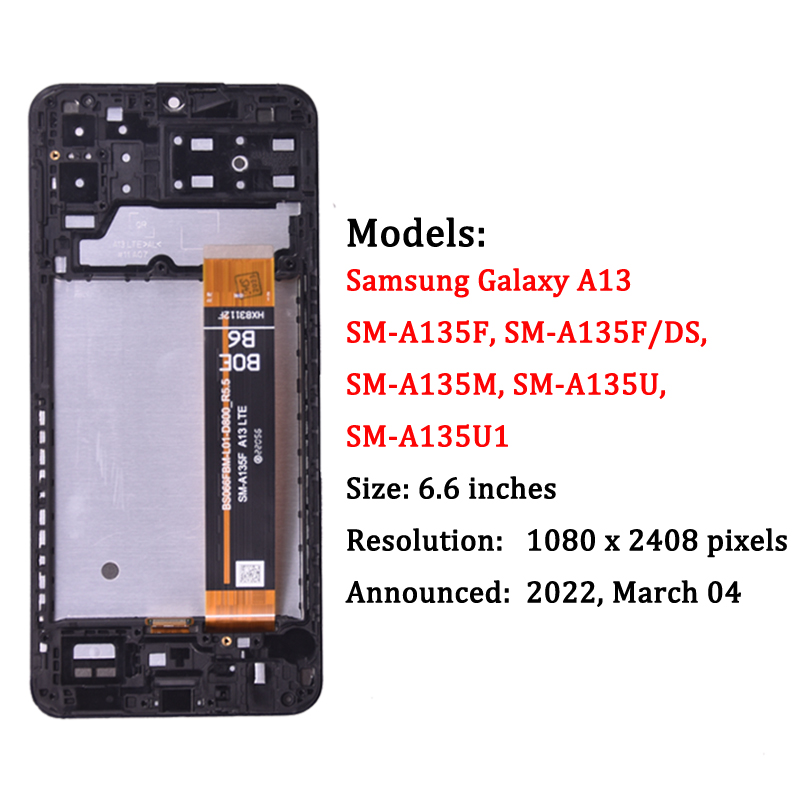 Ã‰cran tactile LCD 4G pour Samsung Galaxy A13, original, 6.6, A135, A135F, A135U, A135U1 n° 2