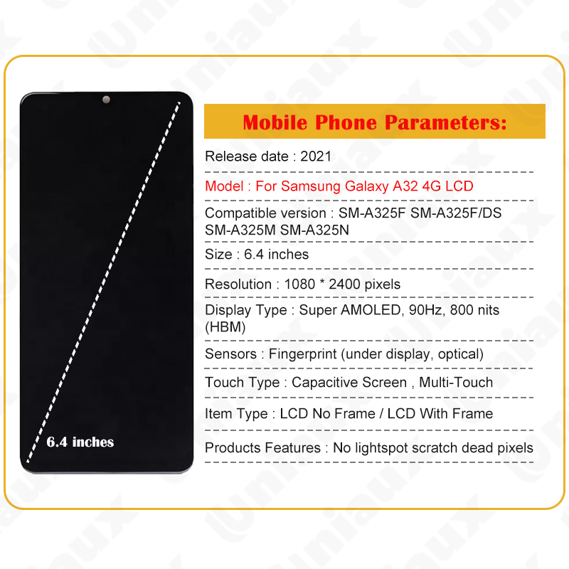 Ã‰cran tactile LCD AMOLED de remplacement, 6.4 pouces, pour Samsung Galaxy A32 4G A325 A325F, Original n° 6