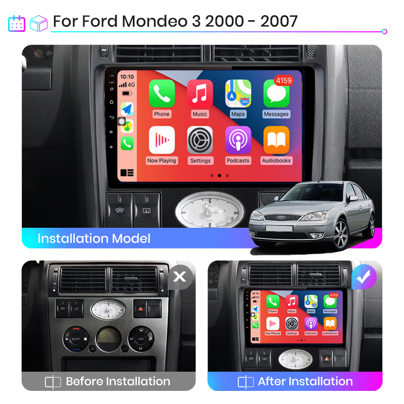 Autoradio Android 10, Navigation GPS, Carplay, 2Din, Limitation, pour Voiture Ford Mondeo 3 (2000, 2001, 2002, 2003, 2004, 2005, 2006-2007) n° 2