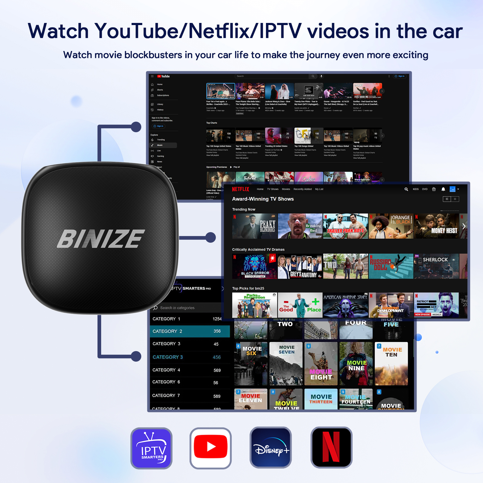 Binize-CarPlay Ai Box, Android 13.0, Auto sans fil, Qualcomm 6125, 8 cÅ“urs, 8 Go + 128 Go, Netflix, promettant la persÃ©vÃ©rance 4G, GPS n° 4