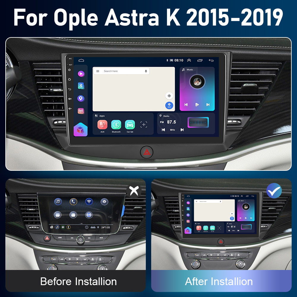 Podofo – Autoradio Android CarPlay, 8 go/128 go, GPS, DSP, lecteur multimédia, 2din, unité centrale, stéréo, 4G, pour voiture Opel Astra K (2015 – 2019) n° 2