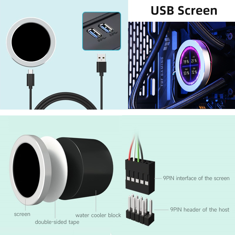 Ã‰cran LCD secondaire pour PC, moniteur USB, refroidisseur d'eau, 2.1 , 2.8, 480x480, analyse de musique, NO AIDA64 n° 5