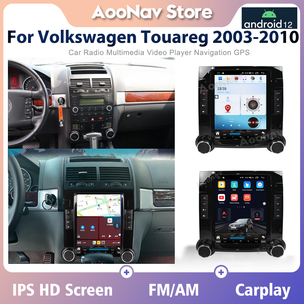 Autoradio Android 12.0, 128 Go, Navigation GPS, Lecteur DVD Stéréo, Écran de Positionnement, Récepteur pour Voiture Volkswagen Touareg (2003-2010) n° 1