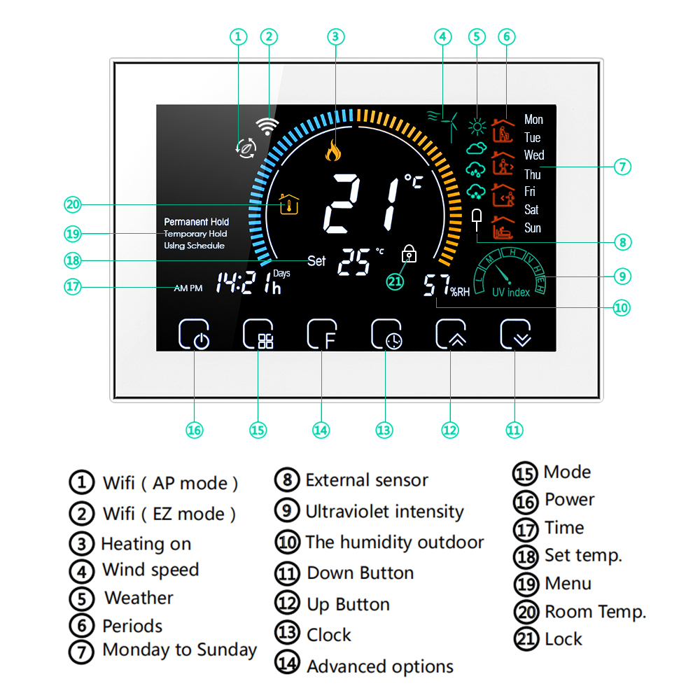 TUYA â€“ Thermostat d'air Programmable, Wi-Fi intelligent, grand Ã©cran couleur, piÃ¨ce, pour interrupteur, chauffage, refroidisseur, pont vocal Alexa n° 3