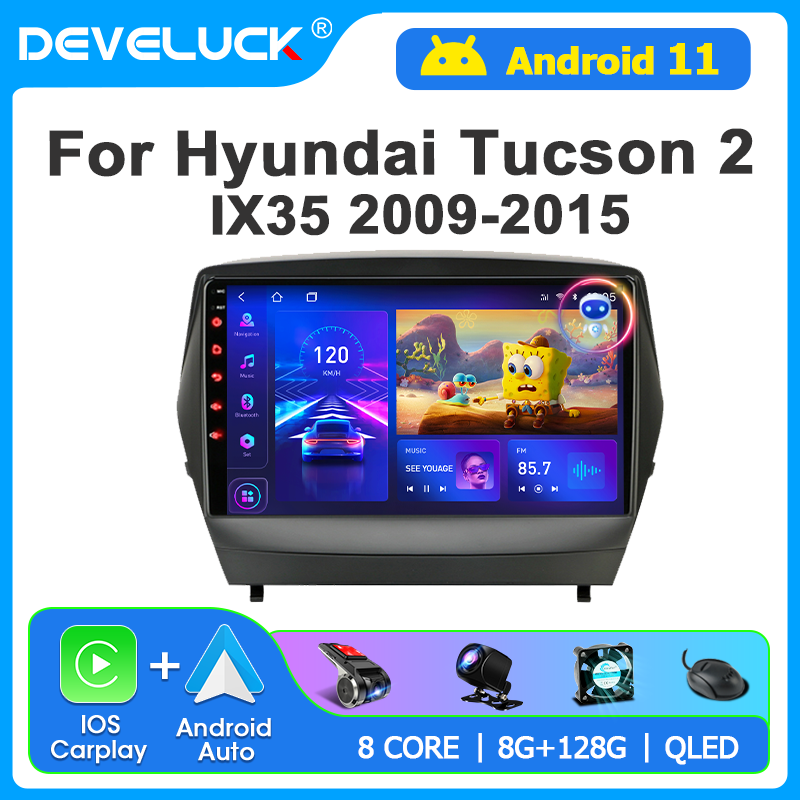 Develuck-Autoradio Android, Navigation GPS, RDS, Ã‰cran StÃ©rÃ©o, Lecteur VidÃ©o, 2Din, Limitation, Hyundai 4.3, Son, 2 LM, Feat 35, 2009-2015 n° 1