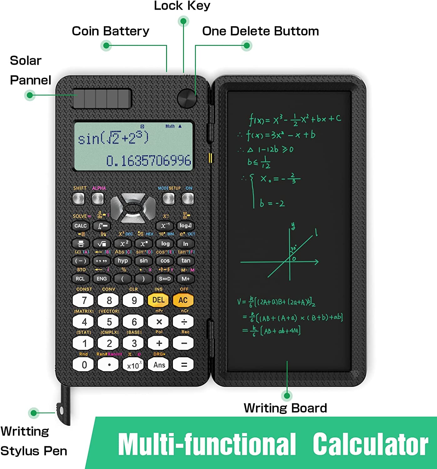 Calculatrice scientifique solaire Portable pliable, avec bloc-notes LCD, 417 fonctions professionnelles, pour Ã©tudiants, mise Ã  niveau 991ES n° 3