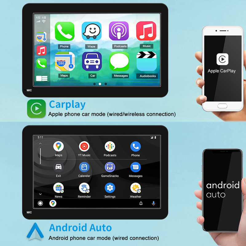 Autoradio CarPlay Android avec Ã©cran tactile portable, lecteur vidÃ©o, USB, AUX, camÃ©ra de recul, limitation automatique, 7 pouces n° 4