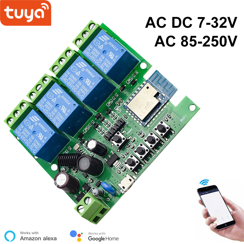 Tuya Smart WiFi Switch Citations Tech, Disjoncteur de tÃ©lÃ©commande d'application, 4 canaux, Fonctionne avec Alexa, Google Home, 4 CH, 12V, 24V, 220V n° 1