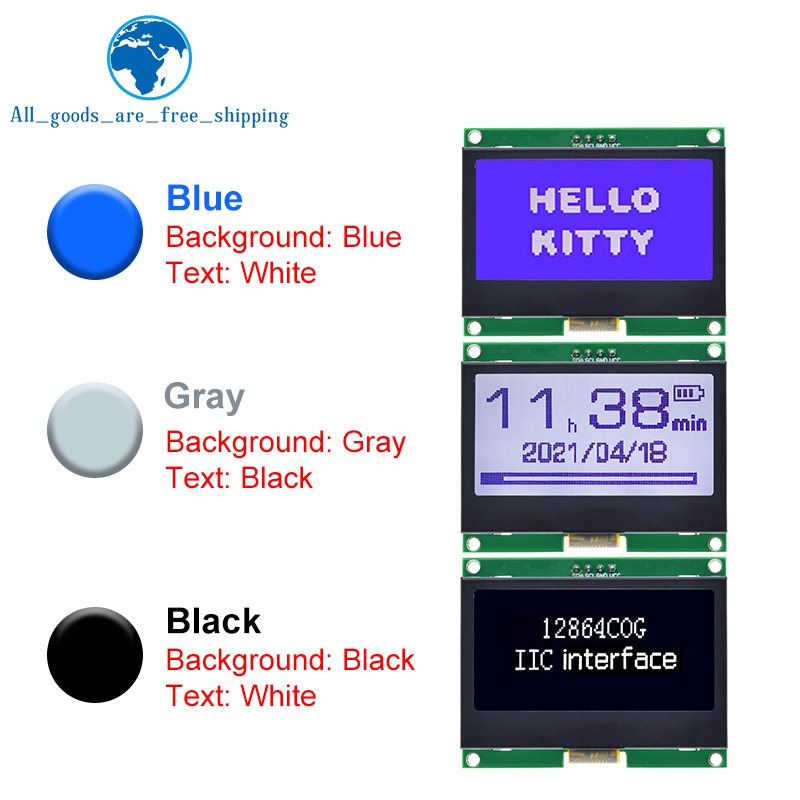 Panneau d'Ã©cran d'affichage graphique pour Ardu37, panneau LCM, matrice de points, TZT 12864 IIC LCD Tech ogeneX64 I2C ST7567S COG, 128x64 n° 6